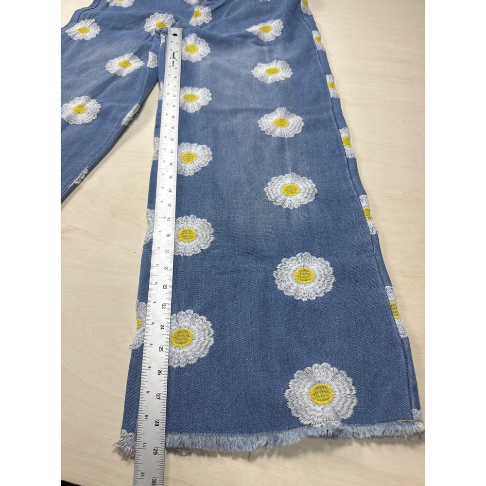 Shop Sassy Frass Daisy Embroidered Wide Leg Jeans Blue Denim Boho Floral Small - Picture 4 of 6
